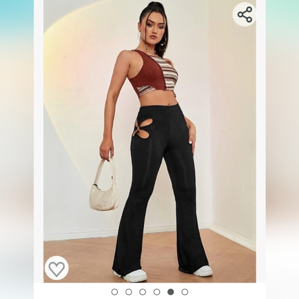Floerns Cut Out High Waist Flare Leg Bell Bottom Pants